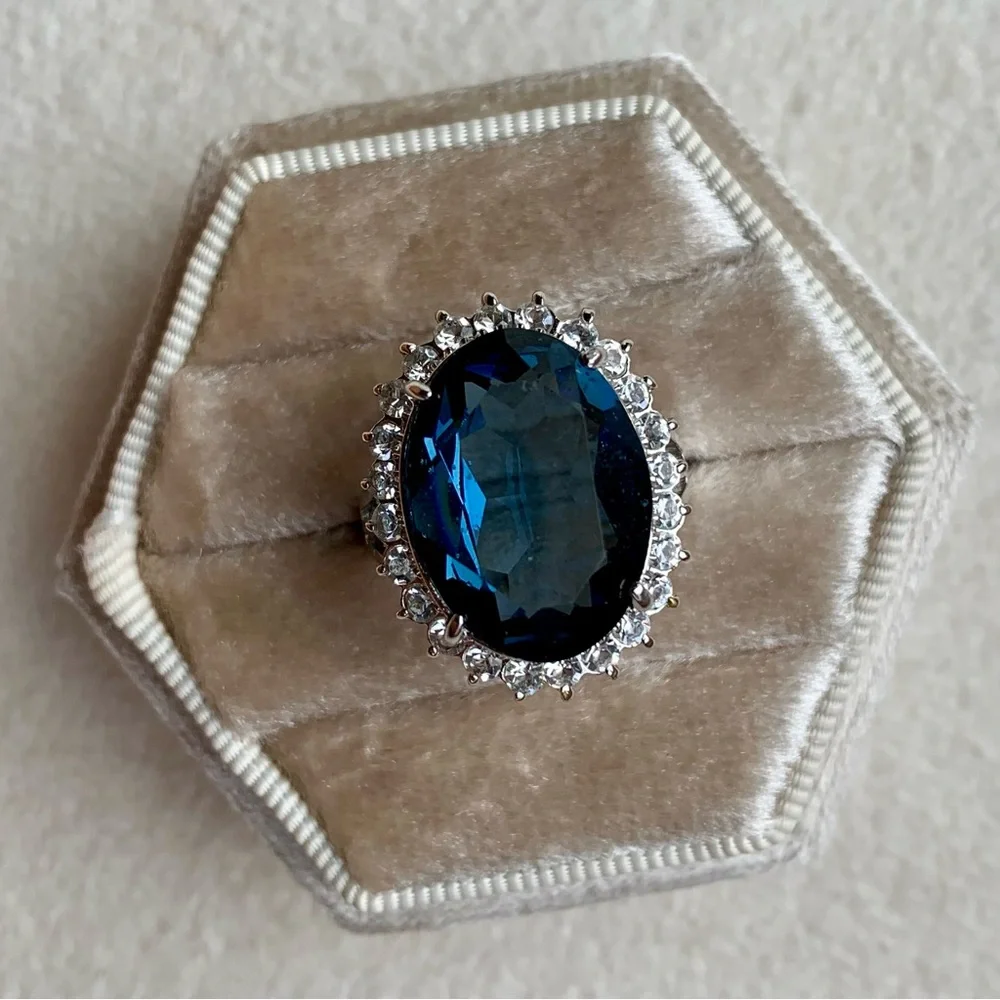4.00 CT Genuine Sapphire Diamond Halo Crown Ring - Picture 3 of 14